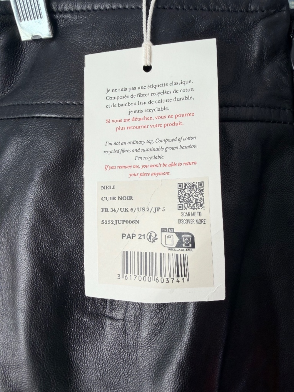 Sezane Neki Black Leather Skirt Size 34 NWT - Picture 6 of 7